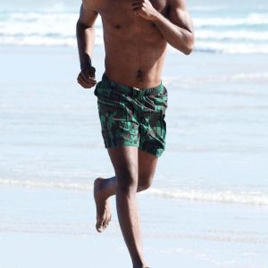 Men’s Long Athletic Workout Shorts Green Black Digital